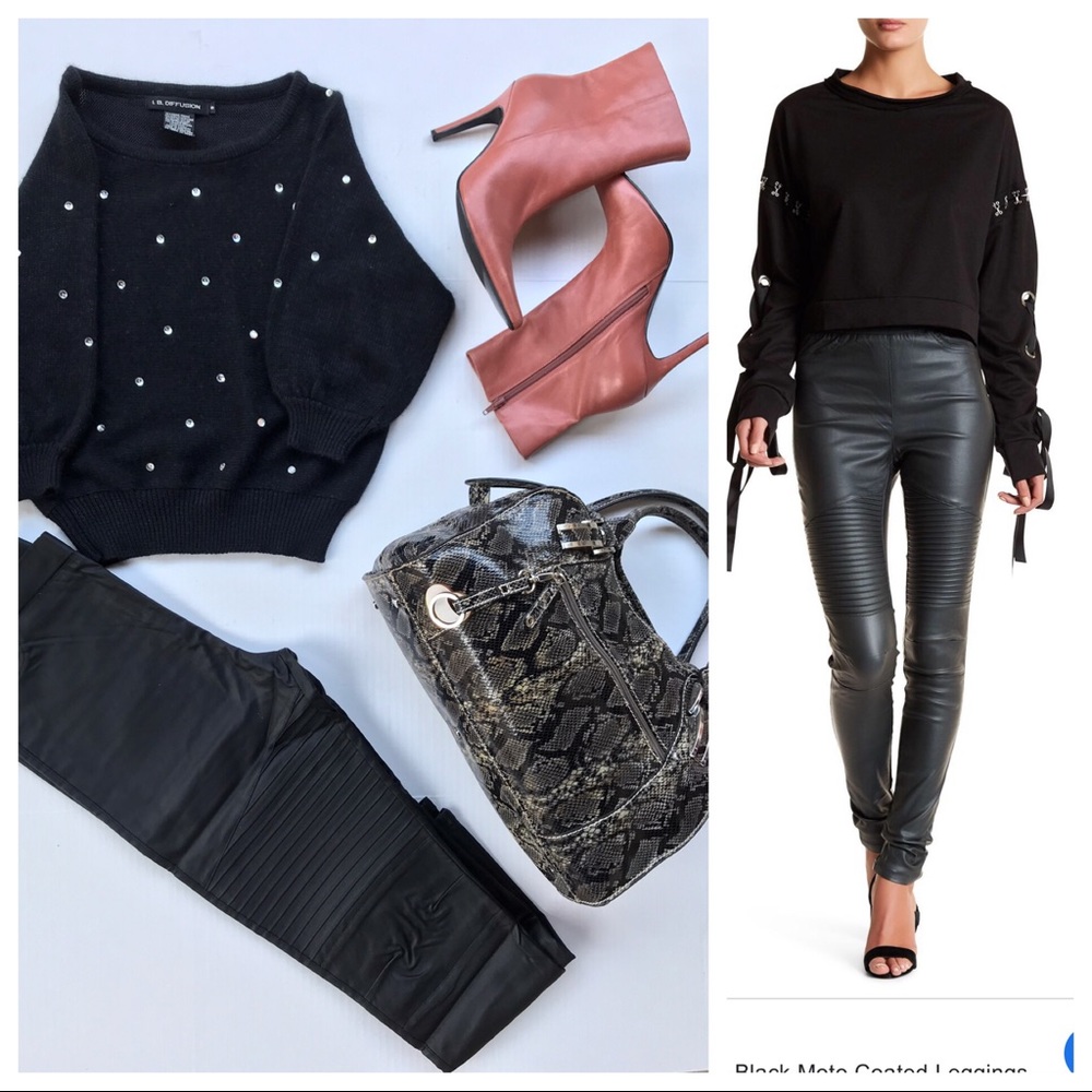 Ooberswank Coated High Waisted Moto Leggings NEW